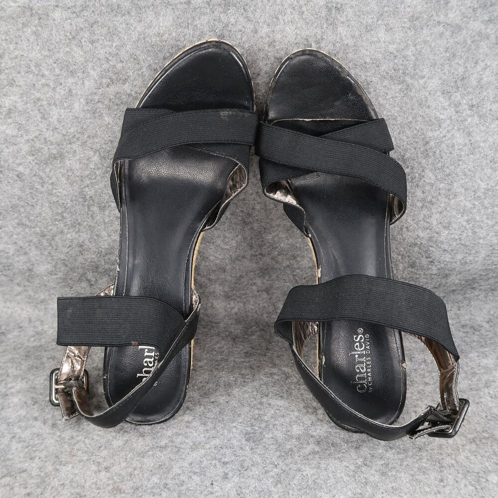 Charles David Shoes Womens 8.5 Fashion Sandals Platform Wedge Espadrille Black - Picture 7 of 14